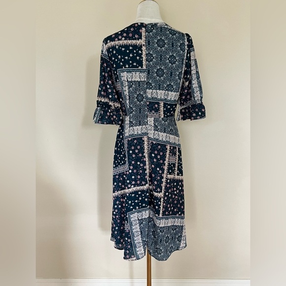 CHELSEA28 Green Blue Floral Patchwork Midi Dress Size Small - Picture 4 of 11